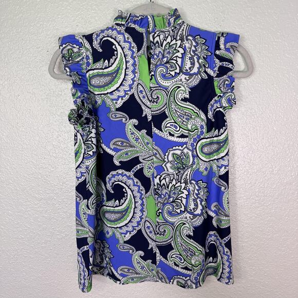 Jude Connally Top Women XS Paisley Mylie Ruffle Mock Neck Made Floral Office NEW - Picture 2 of 11